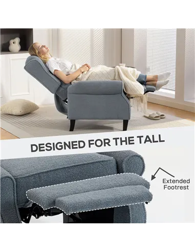 HOMCOM Recliner Armchair with Extended Leg Rest - Grey