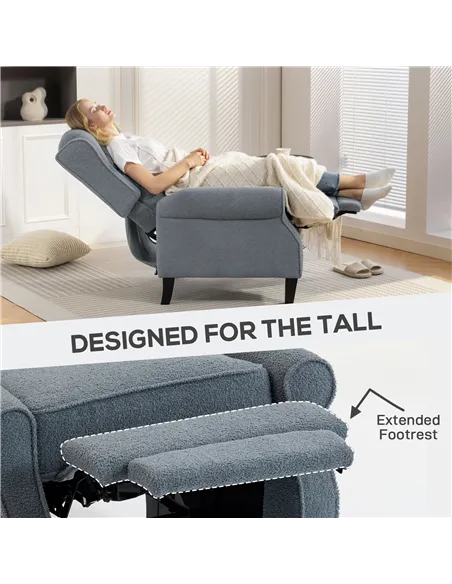 HOMCOM Recliner Armchair with Extended Leg Rest - Grey