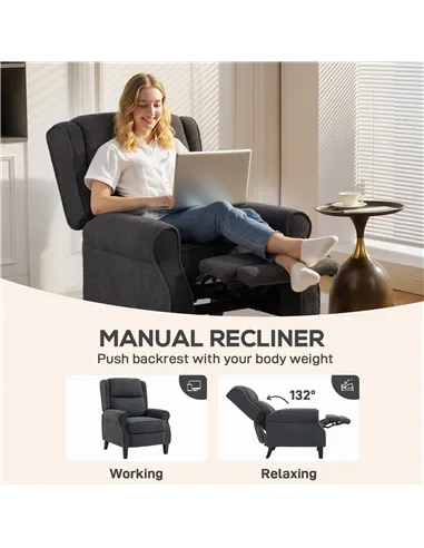 HOMCOM 132° Recliner Armchair, with Extended Footrest - Dark Grey