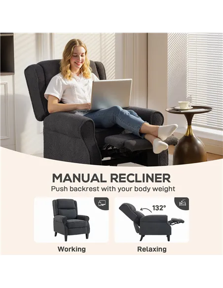 HOMCOM 132° Recliner Armchair, with Extended Footrest - Dark Grey