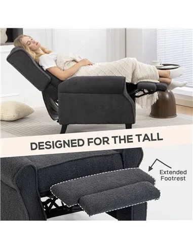HOMCOM 132° Recliner Armchair, with Extended Footrest - Dark Grey