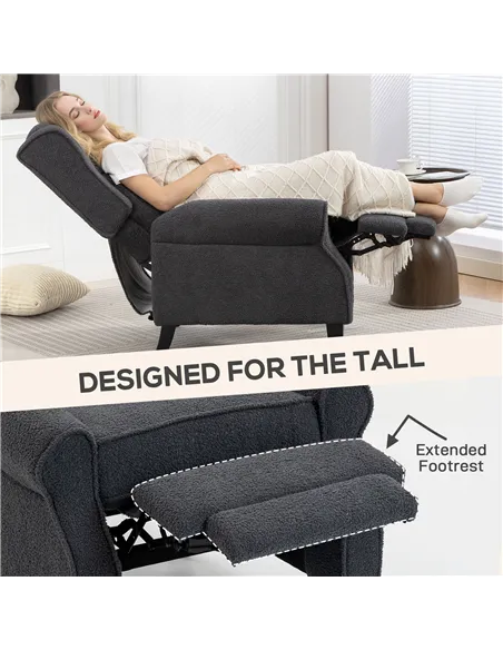HOMCOM 132° Recliner Armchair, with Extended Footrest - Dark Grey