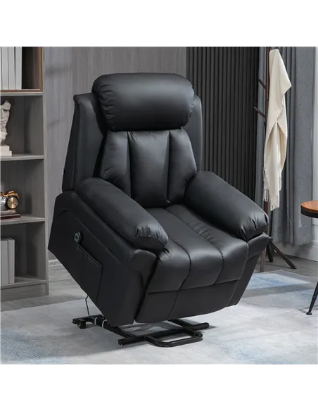 HOMCOM Power Lift Chair Recliner for Elderly, Electric Recliner Chair, Overstuffed Faux Leather Riser and Reclining Armchair wit