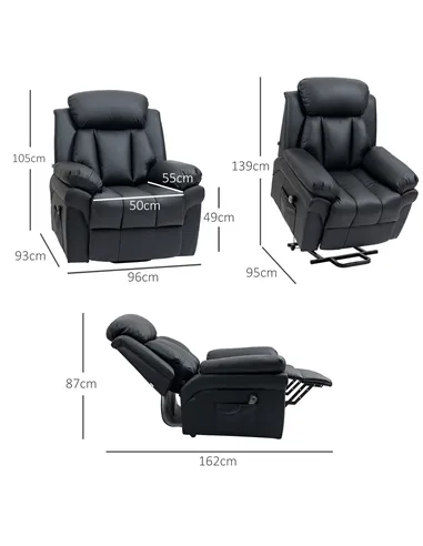 HOMCOM Power Lift Chair Recliner for Elderly, Electric Recliner Chair, Overstuffed Faux Leather Riser and Reclining Armchair wit