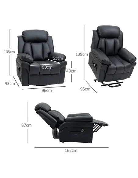 HOMCOM Power Lift Chair Recliner for Elderly, Electric Recliner Chair, Overstuffed Faux Leather Riser and Reclining Armchair wit