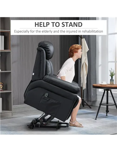 HOMCOM Power Lift Chair Recliner for Elderly, Electric Recliner Chair, Overstuffed Faux Leather Riser and Reclining Armchair wit