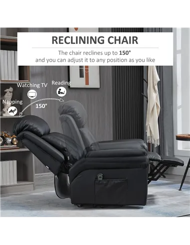 HOMCOM Power Lift Chair Recliner for Elderly, Electric Recliner Chair, Overstuffed Faux Leather Riser and Reclining Armchair wit