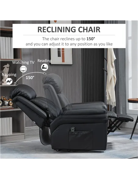 HOMCOM Power Lift Chair Recliner for Elderly, Electric Recliner Chair, Overstuffed Faux Leather Riser and Reclining Armchair wit