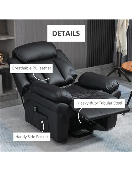 HOMCOM Power Lift Chair Recliner for Elderly, Electric Recliner Chair, Overstuffed Faux Leather Riser and Reclining Armchair wit