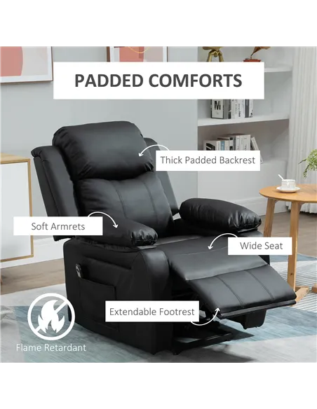 HOMCOM Power Lift Chair Recliner for Elderly, Electric Recliner Chair, Overstuffed Faux Leather Riser and Reclining Armchair wit