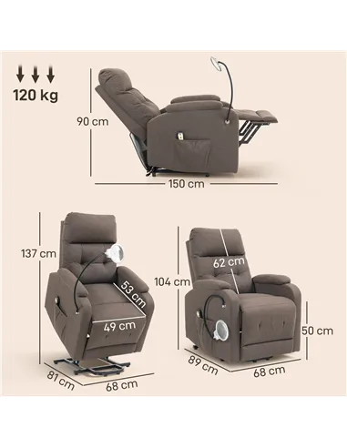 HOMCOM Electric Rise/Recline Armchair, with Reading Light - Brown