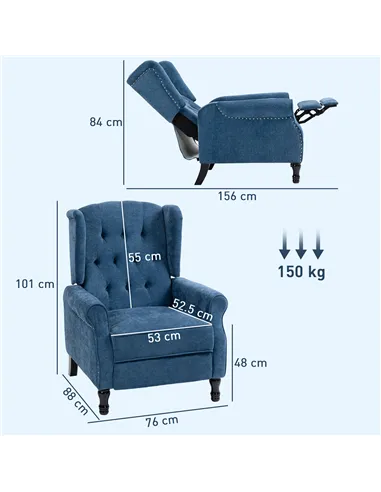 HOMCOM 150° Reclining Vintage Armchair, with footrest, Royal Blue