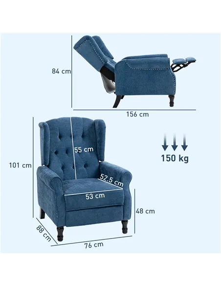 HOMCOM 150° Reclining Vintage Armchair, with footrest, Royal Blue