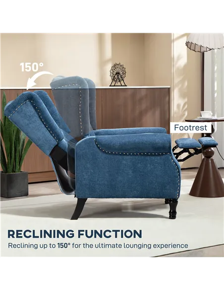 HOMCOM 150° Reclining Vintage Armchair, with footrest, Royal Blue