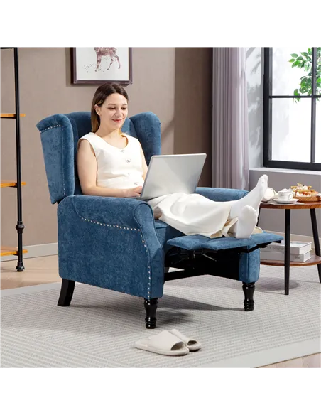 HOMCOM 150° Reclining Vintage Armchair, with footrest, Royal Blue