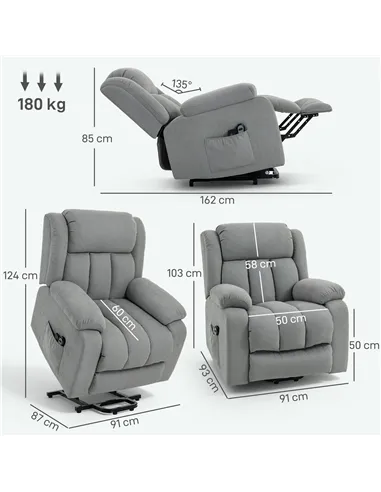 HOMCOM Eight-Point Massage Electric Lift Chair - Light Grey