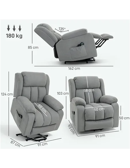 HOMCOM Eight-Point Massage Electric Lift Chair - Light Grey