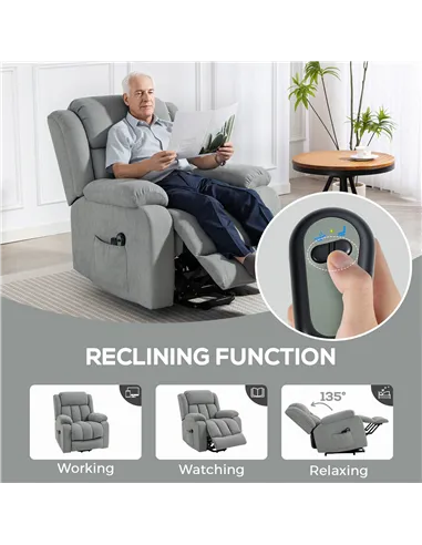 HOMCOM Eight-Point Massage Electric Lift Chair - Light Grey