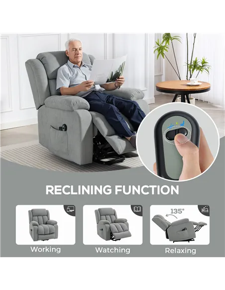 HOMCOM Eight-Point Massage Electric Lift Chair - Light Grey