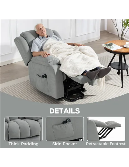 HOMCOM Eight-Point Massage Electric Lift Chair - Light Grey