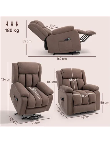HOMCOM Eight-Point Massage Electric Lift Chair - Dark Brown