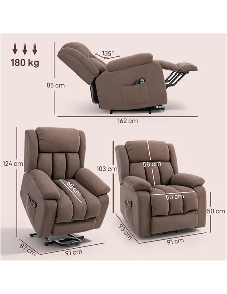 HOMCOM Eight-Point Massage Electric Lift Chair - Dark Brown