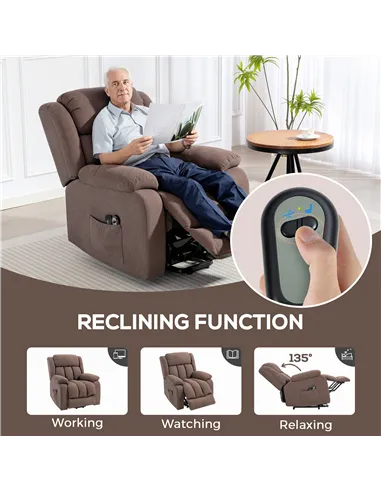 HOMCOM Eight-Point Massage Electric Lift Chair - Dark Brown