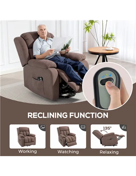 HOMCOM Eight-Point Massage Electric Lift Chair - Dark Brown