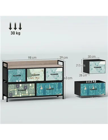 HOMCOM 5-Drawer Chest of Drawers - Blue