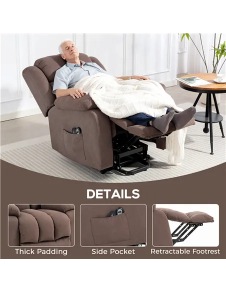 HOMCOM Eight-Point Massage Electric Lift Chair - Dark Brown