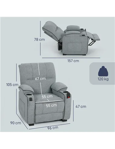 HOMCOM Electric Massage Recliner Armchair with Vibration, Heat, Whisper-Quiet Motor, Memory Function, Velvet Power Reclining Cha