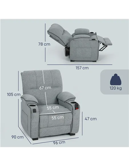 HOMCOM Electric Massage Recliner Armchair with Vibration, Heat, Whisper-Quiet Motor, Memory Function, Velvet Power Reclining Cha