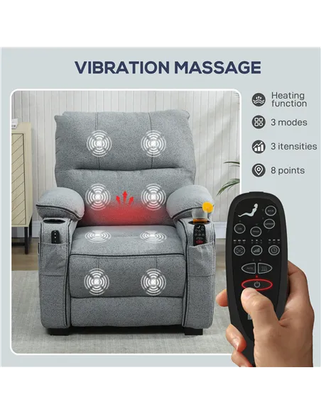 HOMCOM Electric Massage Recliner Armchair with Vibration, Heat, Whisper-Quiet Motor, Memory Function, Velvet Power Reclining Cha