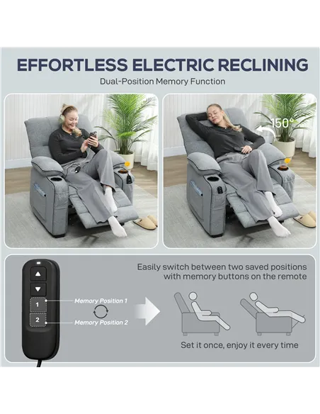 HOMCOM Electric Massage Recliner Armchair with Vibration, Heat, Whisper-Quiet Motor, Memory Function, Velvet Power Reclining Cha