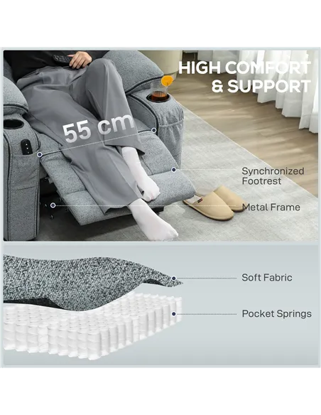 HOMCOM Electric Massage Recliner Armchair with Vibration, Heat, Whisper-Quiet Motor, Memory Function, Velvet Power Reclining Cha