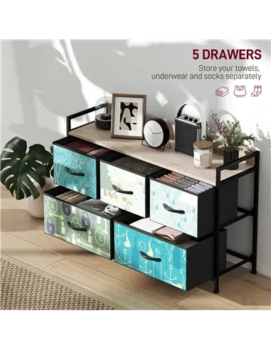 HOMCOM 5-Drawer Chest of Drawers - Blue