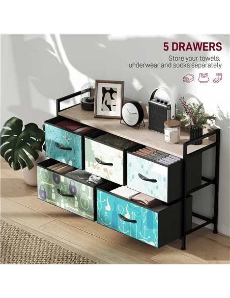 HOMCOM 5-Drawer Chest of Drawers - Blue