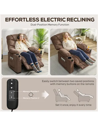 HOMCOM Electric Massage Recliner Armchair with Vibration, Heat, Whisper-Quiet Motor, Memory Function, Fleece Power Reclining Cha