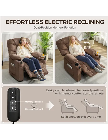 HOMCOM Electric Massage Recliner Armchair with Vibration, Heat, Whisper-Quiet Motor, Memory Function, Fleece Power Reclining Cha