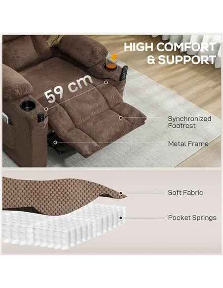 HOMCOM Electric Massage Recliner Armchair with Vibration, Heat, Whisper-Quiet Motor, Memory Function, Fleece Power Reclining Cha