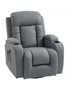 HOMCOM Massage Recliner Armchair, PU Leather Recliner Chair, Grey