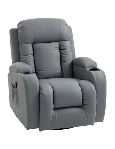 HOMCOM Massage Recliner Armchair, PU Leather Recliner Chair, Grey