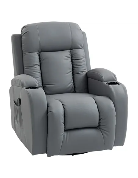 HOMCOM Massage Recliner Armchair, PU Leather Recliner Chair, Grey