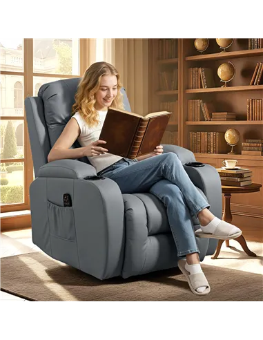 HOMCOM Massage Recliner Armchair, PU Leather Recliner Chair, Grey