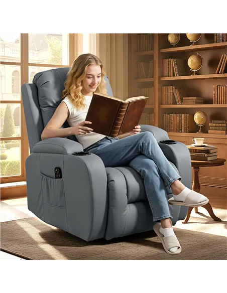 HOMCOM Massage Recliner Armchair, PU Leather Recliner Chair, Grey