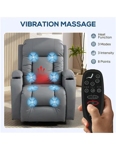 HOMCOM Massage Recliner Armchair, PU Leather Recliner Chair, Grey
