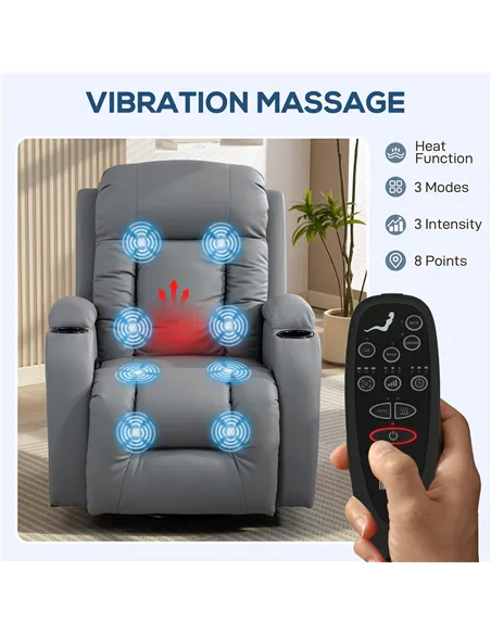 HOMCOM Massage Recliner Armchair, PU Leather Recliner Chair, Grey