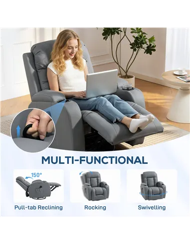 HOMCOM Massage Recliner Armchair, PU Leather Recliner Chair, Grey