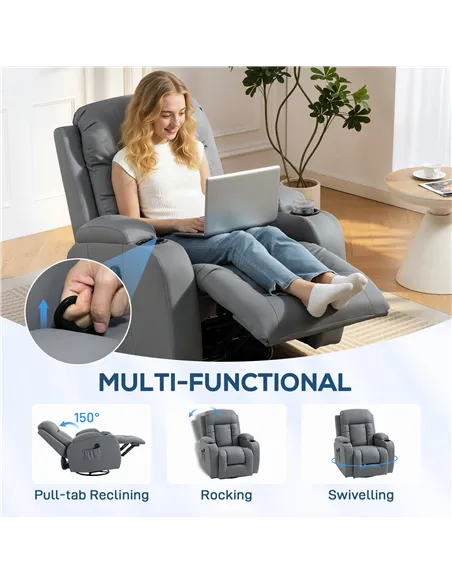 HOMCOM Massage Recliner Armchair, PU Leather Recliner Chair, Grey