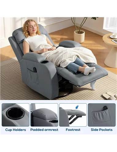 HOMCOM Massage Recliner Armchair, PU Leather Recliner Chair, Grey